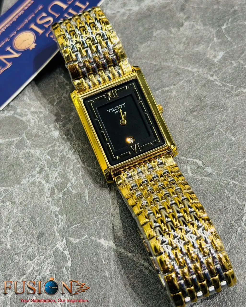 TISSOT Old Money Tank Shape Quartz Watch Dual Tone Black|| Semi AAA Grade Inspired Watch